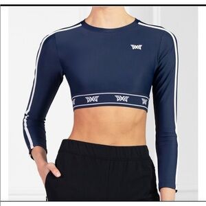 PXG Blue Long Sleeve Fitted Crop Top, NWT